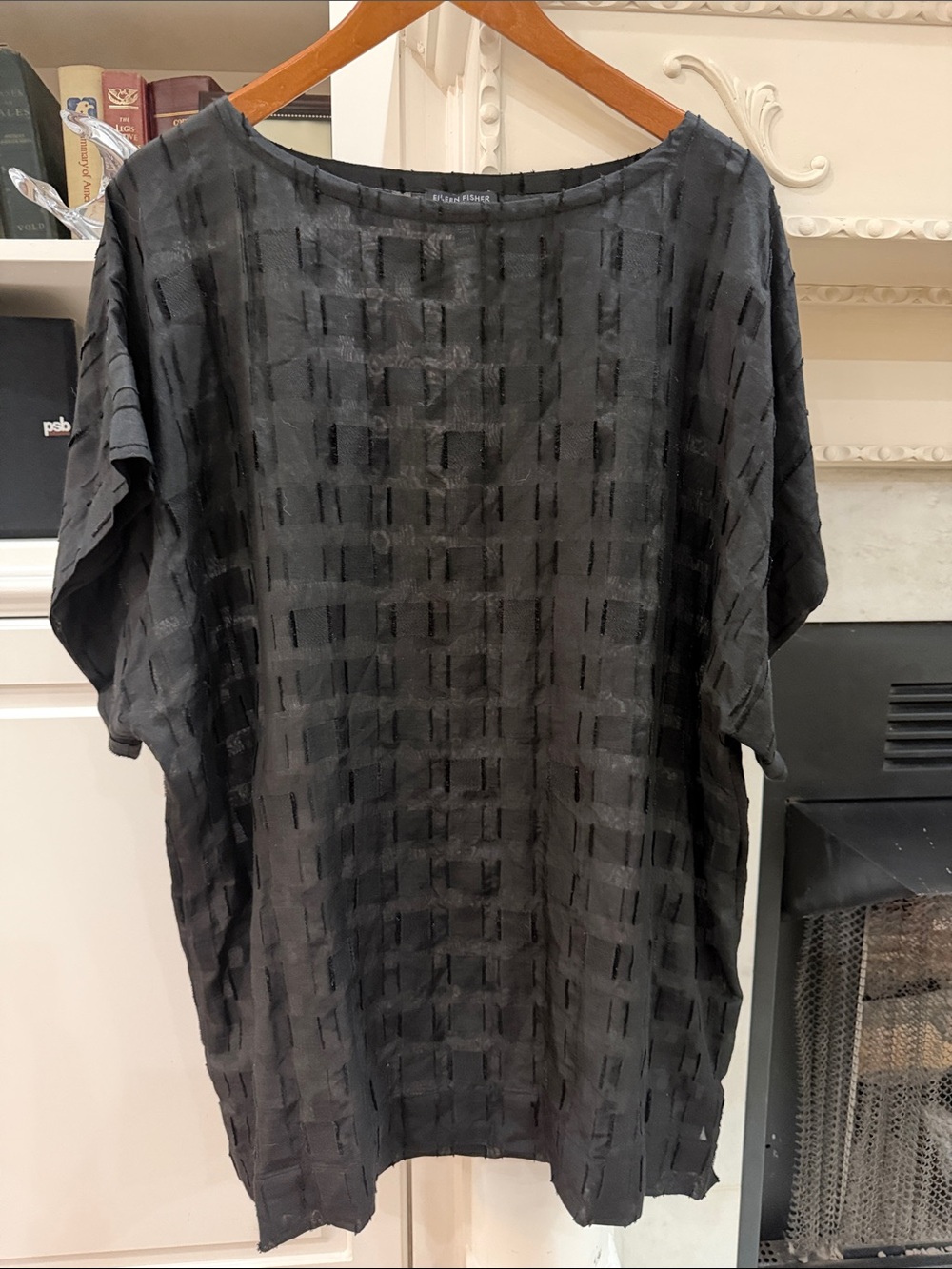 Lagenlook Minimalist Black Silk Linen Box Top Blouse Eileen Fisher Medium
